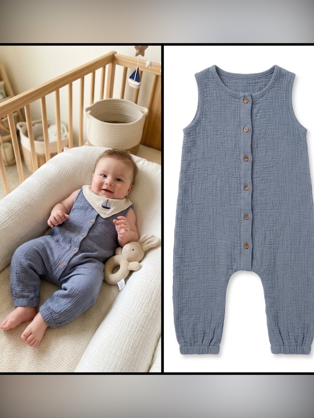 Quincy Mae Gray Organic Cotton Gauge Sleeves Casual Baby Romper Jumpsuit 2-3Y